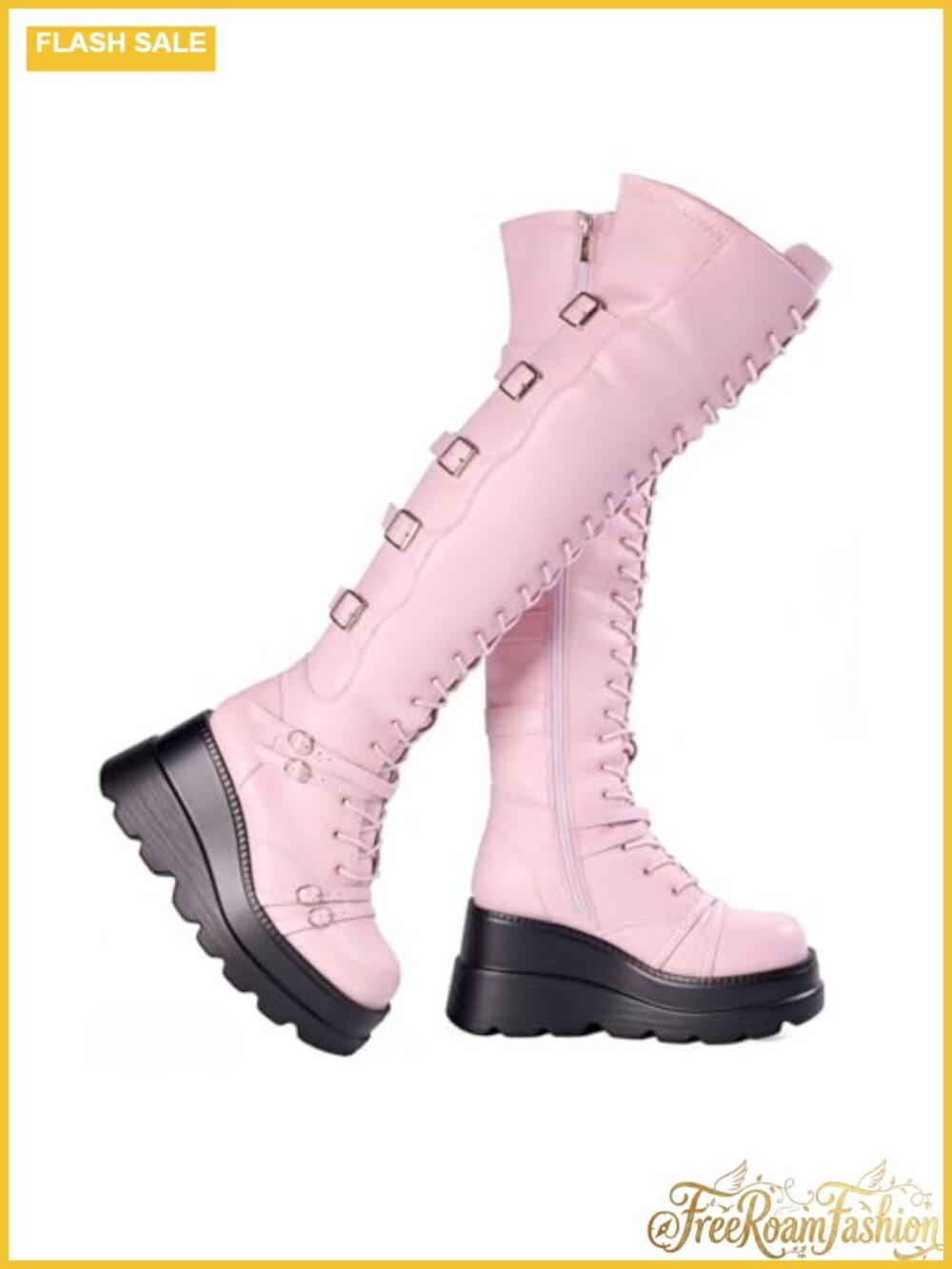 Over Knee Platform Boots Faux Leather Chunky Heel Rave